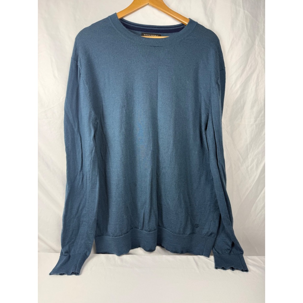 Banana Republic XXL Blue 100% Extra Fine Merino Wool Crew Neck Sweater